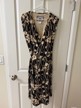 Effie's Heart Black & Cream Floral Wrap Midi Dress